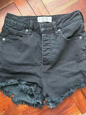 Free People Black Frayed Hem High-Rise Jean Shorts